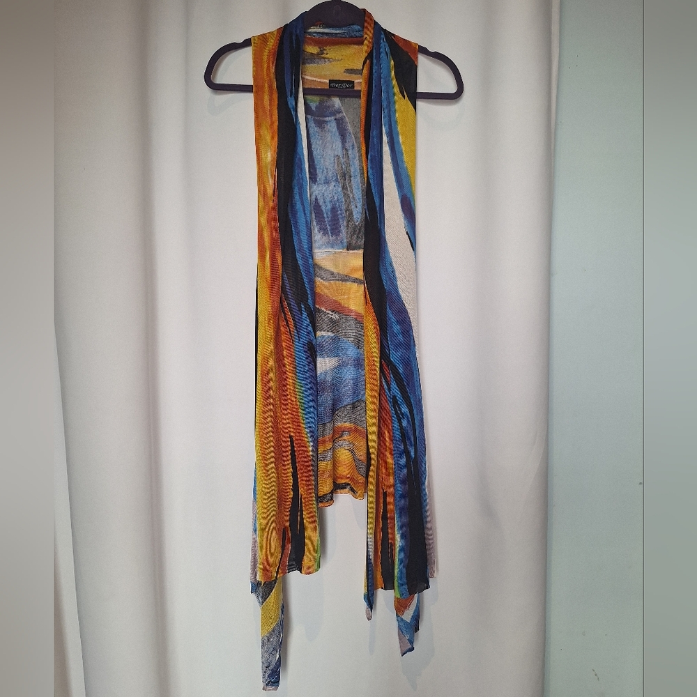 Dor Dor Couture Colorful Waterfall Open Sleeveless Cardigan Size S